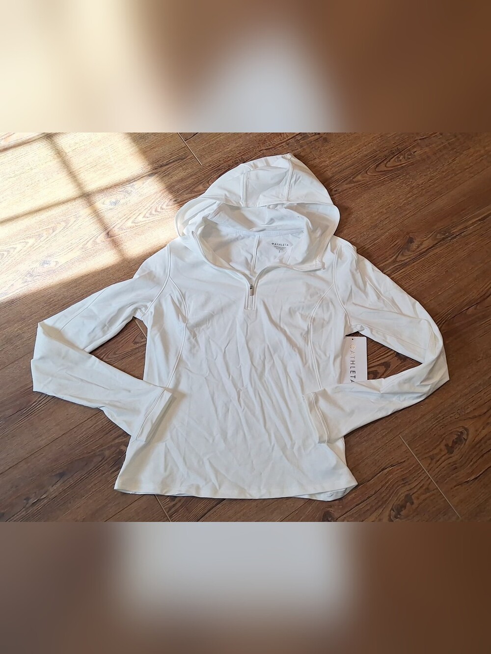 Athleta White Half-Zip Hooded Pullover ☆Size SMALL☆